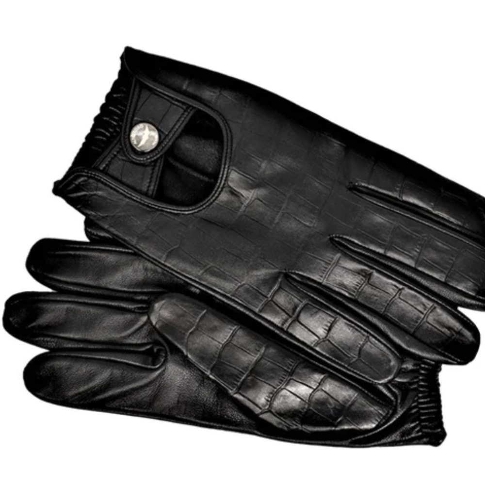 Altezzoso Mostro Black Crocodile Embossed Leather Driving Gloves for Men